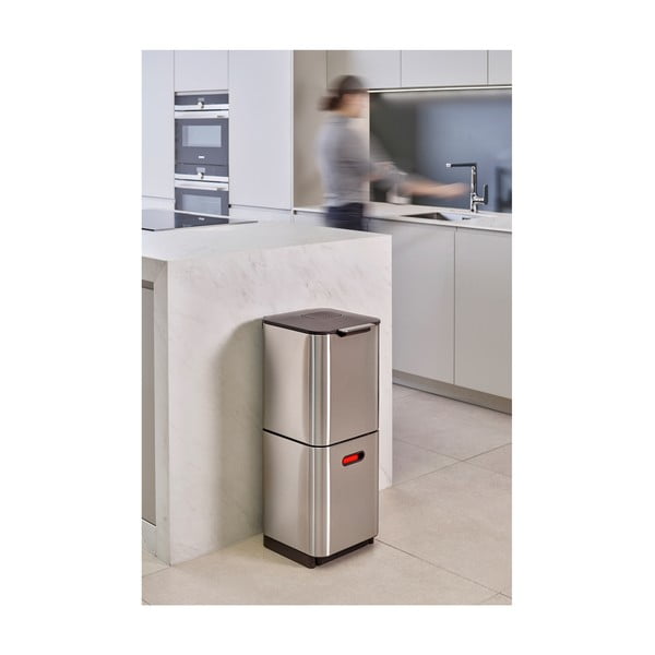 Coș de gunoi argintiu de reciclat din oțel 40 l Totem Compact – Joseph Joseph-image-3
