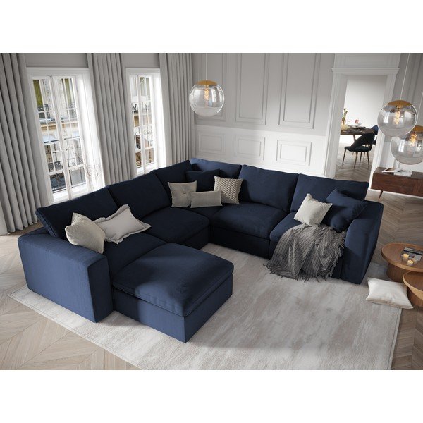 Modul reversibil de colț cu tapițerie din catifea pentru canapea Windsor & Co Sofas Galaxy, albastru închis-image-4