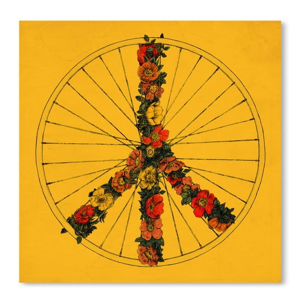 Poster Americanflat Peace & Bike, 42 x 30 cm, galben