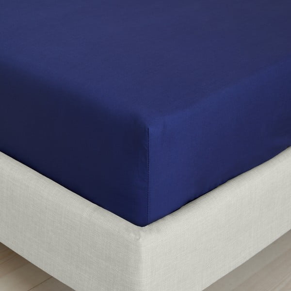 Cearceaf albastru închis din bumbac percal cu elastic 90x190 cm Cotton Percale – Bianca-image-3
