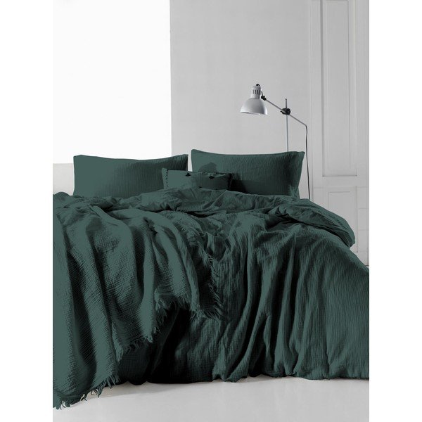 Lenjerie de pat dublu din muselină verde 200x200 cm Stonewashed - Mijolnir-image-1