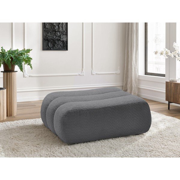 Taburet gri cu tapițerie din țesătură bouclé Azra – Bobochic Paris-image-1