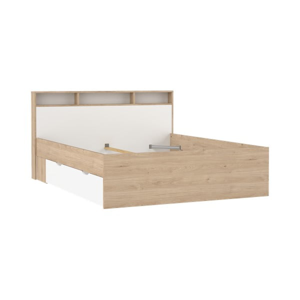 Pat matrimonial în culoare naturală cu aspect de lemn de stejar cu spațiu de depozitare fără somieră 160x200 cm Ikast – Tvilum-image-2