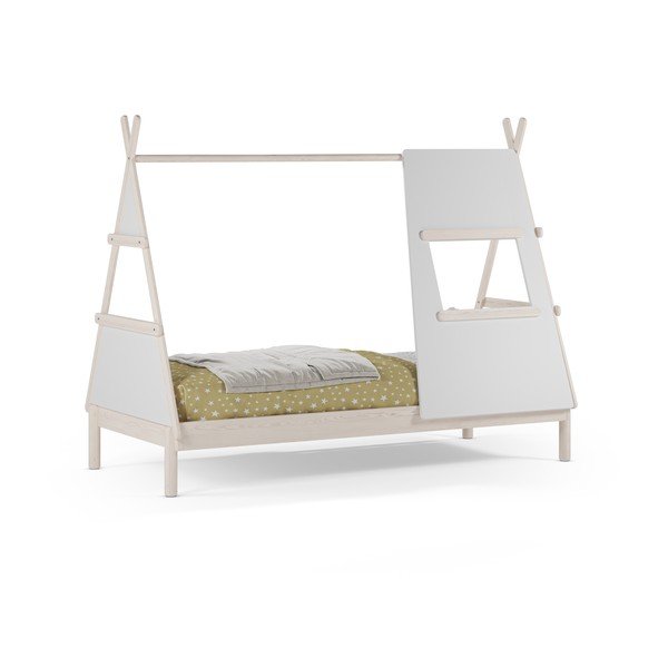 Pat pentru copii  crem de tip casă din lemn de pin cu somieră 90x200 cm Enola – Marckeric-image-2