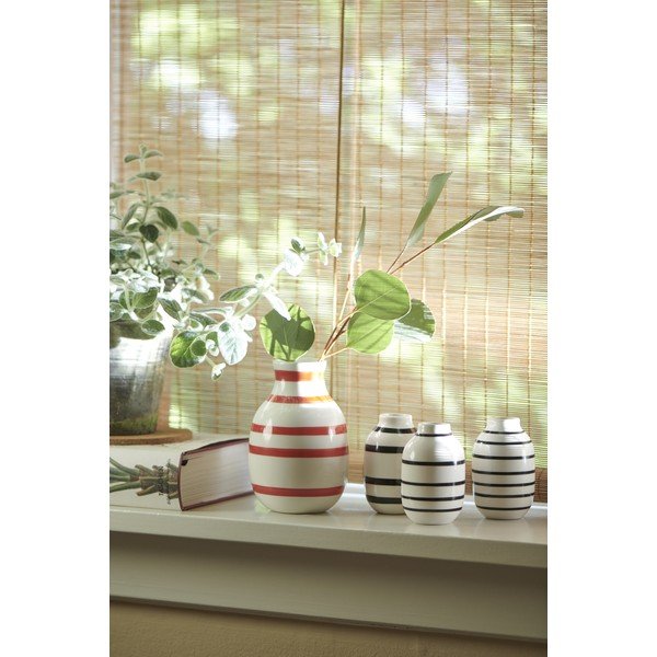 Vază din ceramică cu dungi Kähler Design Omaggio, înălțime 12,5 cm, alb-roșu-image-1