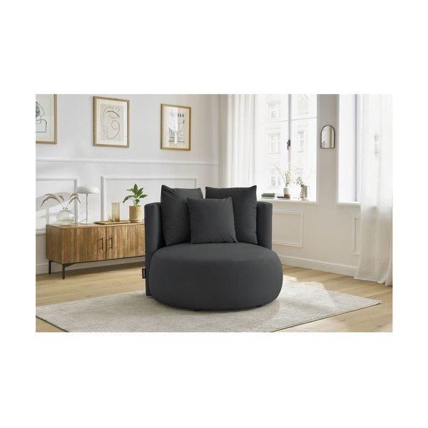 Fotoliu gri închis cu tapițerie din catifea Cesar – Bobochic Paris-image-1