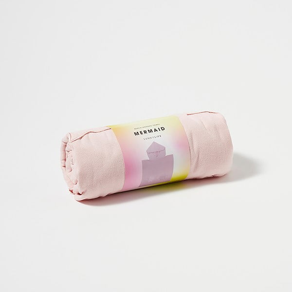 Prosop de plajă cu glugă pentru copii 3-6 ani Sunnylife Mermaid, roz-image-1