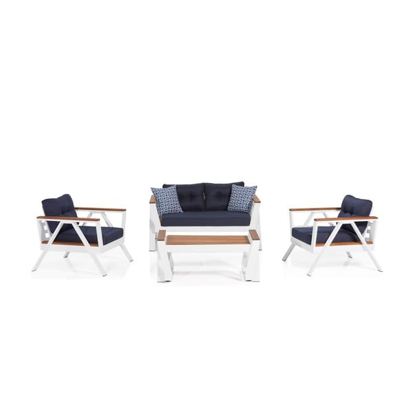 Set mobilier de grădină alb/albastru pentru patru persoane Atlas – Floriane Garden