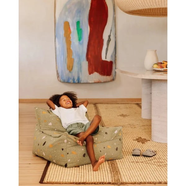 Fotoliu puf pentru copii verde cu tapițerie din țesătură bouclé/cu tapițerie din chenille Terrazzo Chair – Wigiwama-image-2