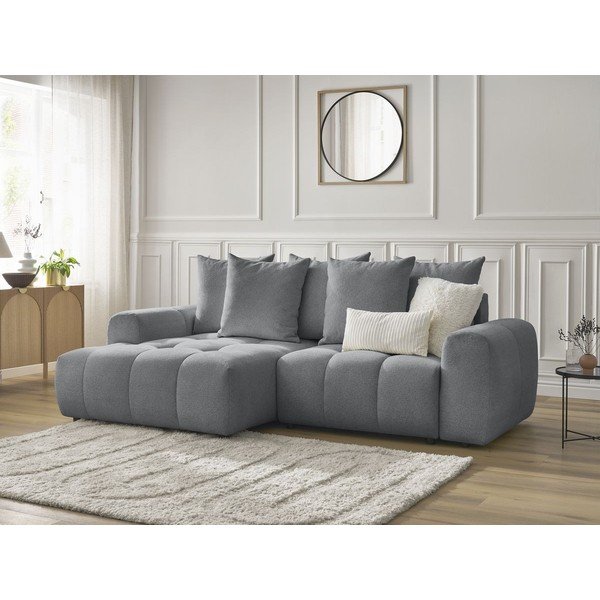 Colțar gri extensibil/cu spațiu de depozitare cu tapițerie din chenille (cu colț pe partea stângă/cu șezlong) Roxelane – Bobochic Paris-image-3