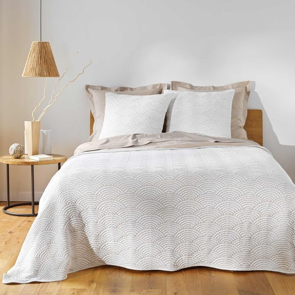 Set cuvertură și față de pernă alb-bej din jerseu 220x240 cm Cassandra – douceur d'intérieur-image-1