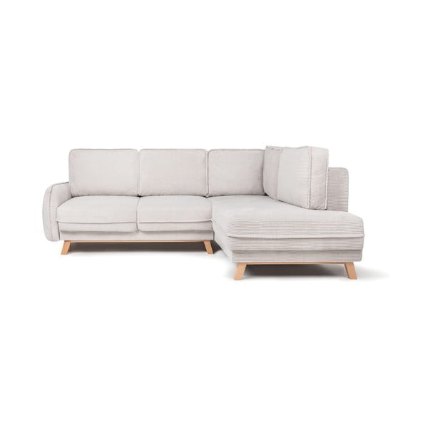 Colțar bej extensibil cu tapițerie din catifea reiată  (cu colț pe partea dreaptă) Tori – Bonami Selection