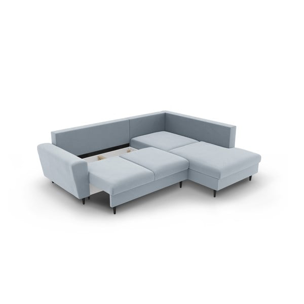 Colțar albastru deschis extensibil, cu spațiu de depozitare cu tapițerie din catifea (cu colț pe partea dreaptă-în formă de ”L”) Kyoto – Cosmopolitan Design-image-3