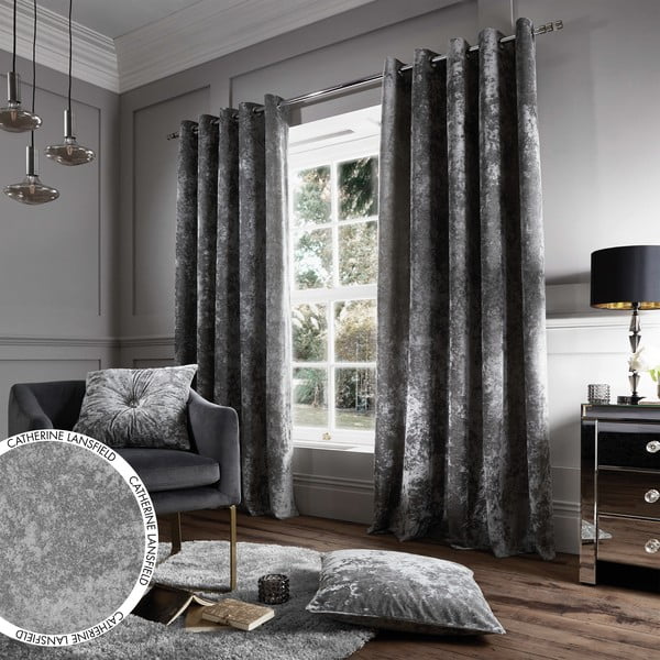 Draperii gri 2 buc. 168x183 cm Crushed Velvet – Catherine Lansfield-image-4