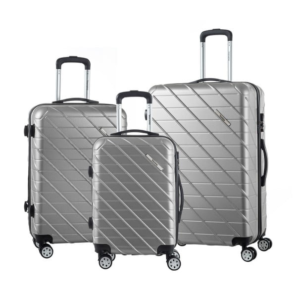 Set 3 valize cu roți Murano Americano, gri deschis