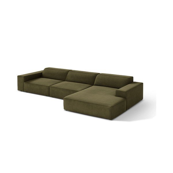 Colțar modular kaki cu tapițerie din catifea (cu colț pe partea dreaptă/cu șezlong) Jodie – Micadoni 