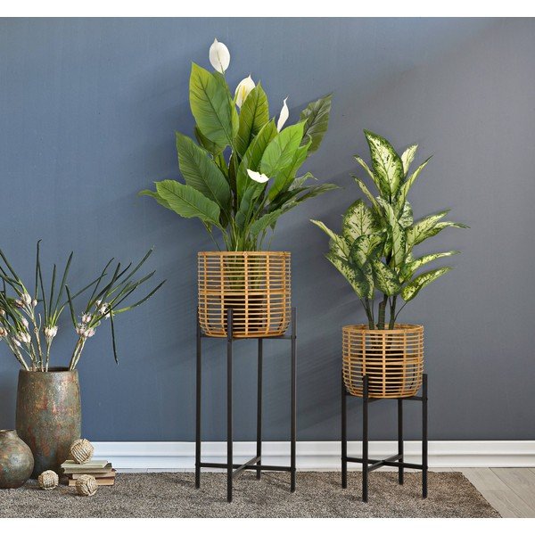 Set 2 suporturi pentru ghivece din ratan Mauro Ferretti, înălțime 90 cm-image-1