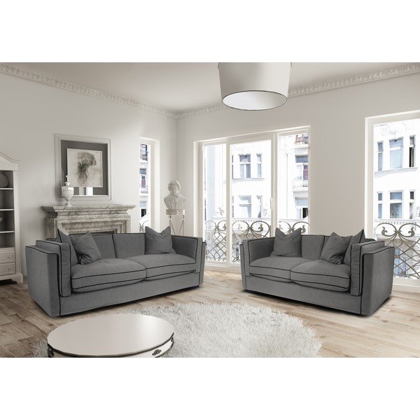 Set 2 canapele cu 2 și 3 locuri Rodier Organdi, gri antracit-image-1