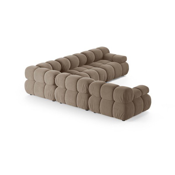 Colțar modular bej cu tapițerie din catifea – Micadoni -image-3