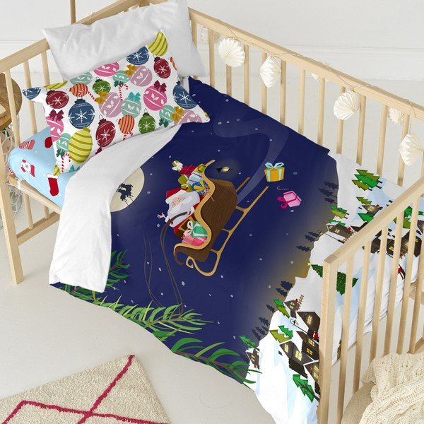 Lenjerie de pat din bumbac pentru pilotă și pernă copii Mr. Fox Merry Christmas, 100 x 120 cm-image-1