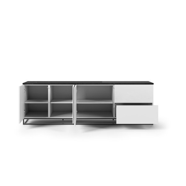 Masă TV cu blat negru în decor de marmură TemaHome Join, 200 x 65 cm, alb mat-image-3