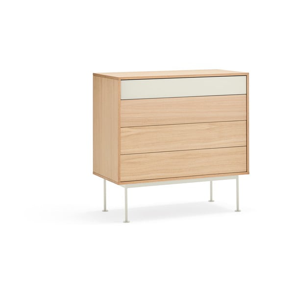 Comodă cu aspect de lemn de stejar Teulat Yoko, alb-crem-image-3