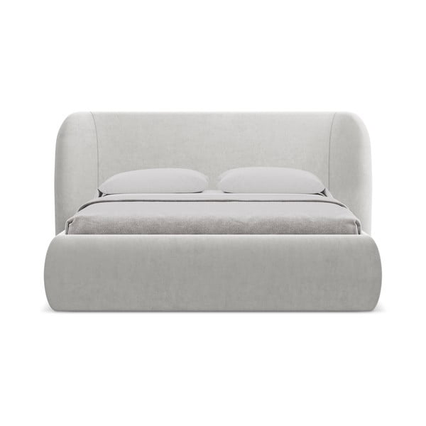 Pat matrimonial gri deschis tapițat cu spațiu de depozitare cu somieră 180x200 cm Hauke – Makamii-image-3