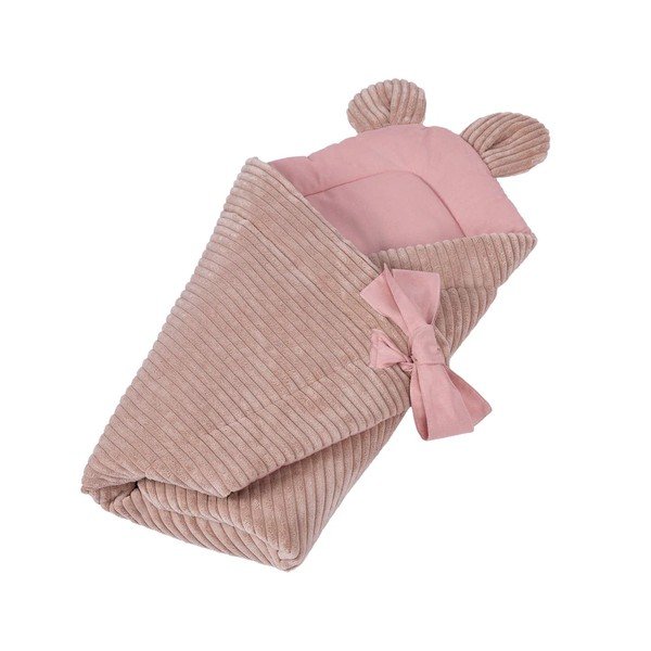 Păturică de înfășat roz din catifea reiată 35x65 cm – Meowbaby-image-1