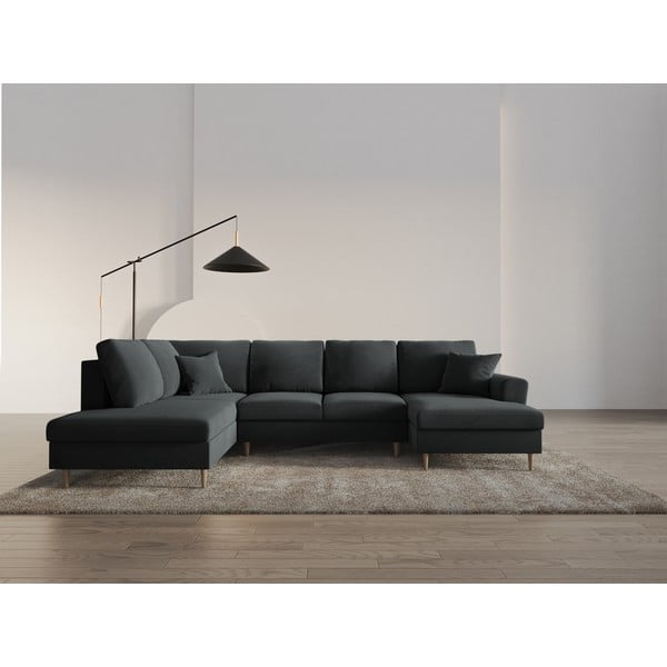 Colțar gri închis extensibil, cu spațiu de depozitare cu tapițerie din catifea (cu colț pe partea stângă-în formă de "U") Kyoto – Cosmopolitan Design-image-2