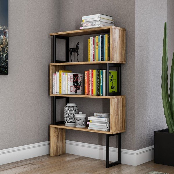 Bibliotecă în decor de lemn de nuc cu detalii negre Ceylan Walnut-image-2