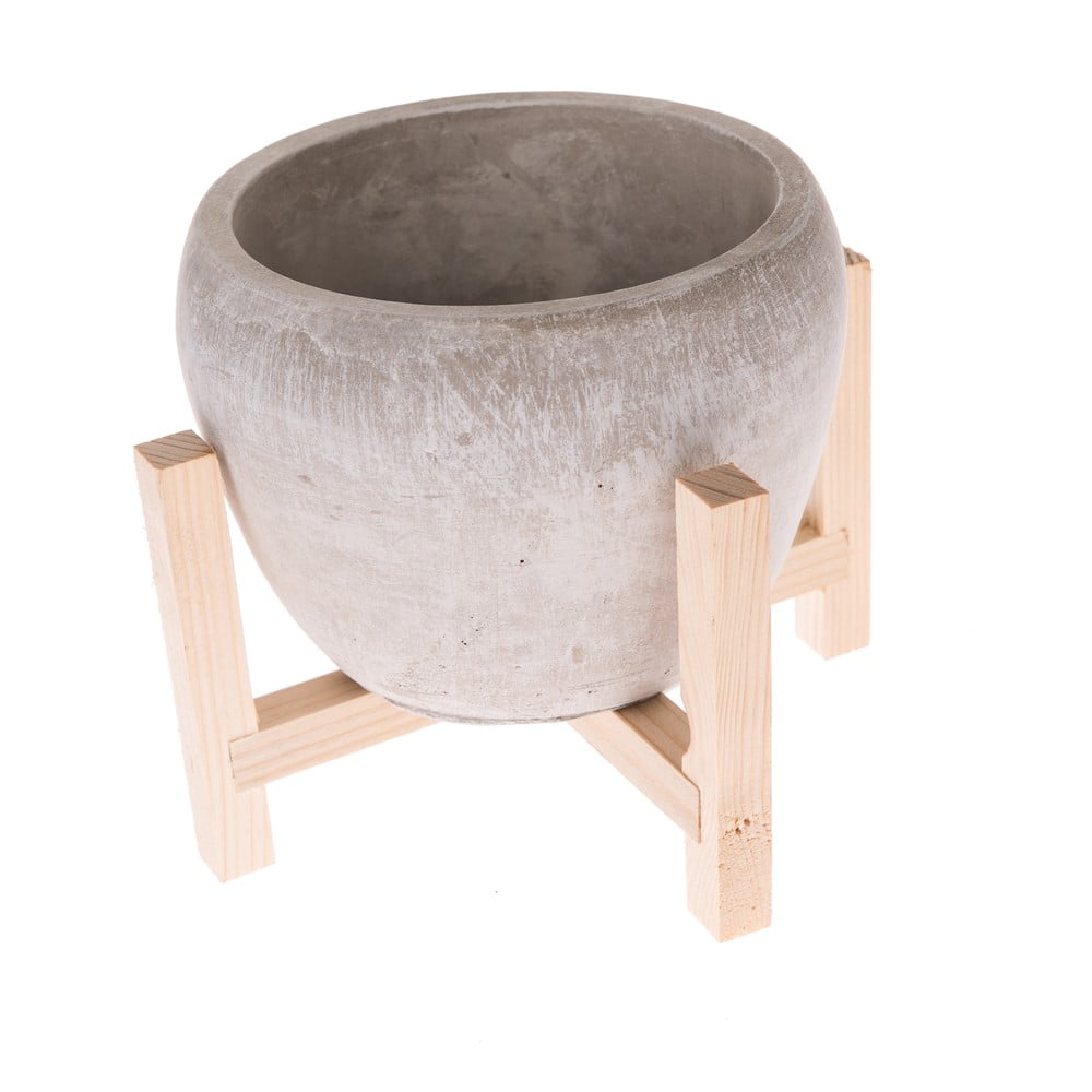 Ghiveci din beton cu suport din lemn Dakls Natural, ø 19 cm, gri