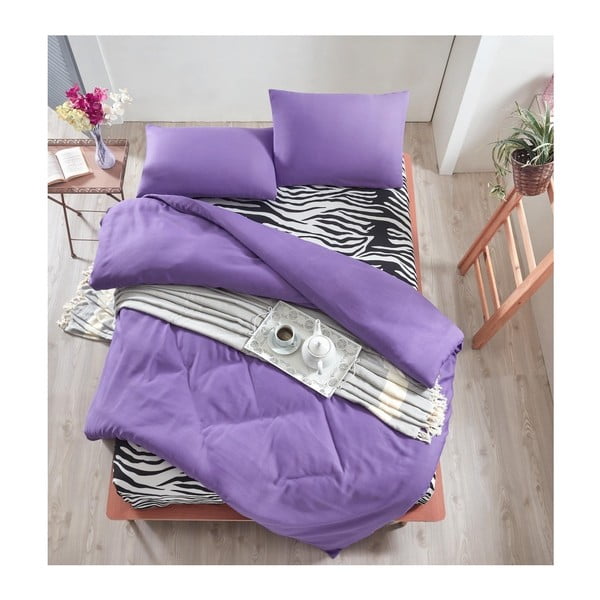 Lenjerie de pat cu cearșaf Permento Purple, 200 x 220 cm