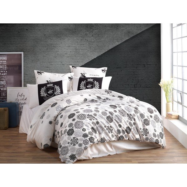 Lenjerie cu cearceaf pentru pat de o persoană, din bumbac ranforsat Beverly Hills Polo Club Mito Black, 160 x 220 cm-image-1