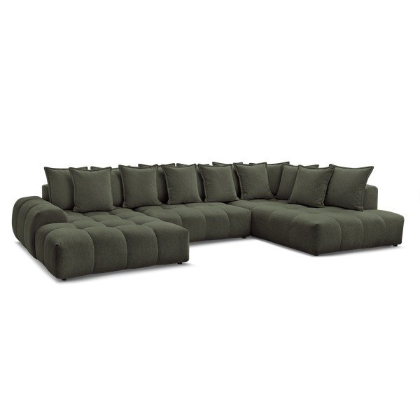 Colțar verde extensibil/cu spațiu de depozitare cu tapițerie din chenille (cu colț pe partea dreaptă/în formă de "U") Everest – Bobochic Paris-image-3