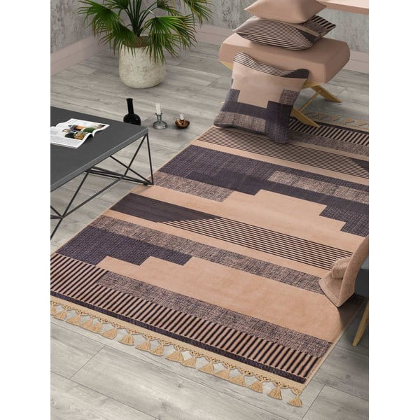 Covor tip traversă  lavabil maro-bej 300x100 cm - Vitaus-image-1