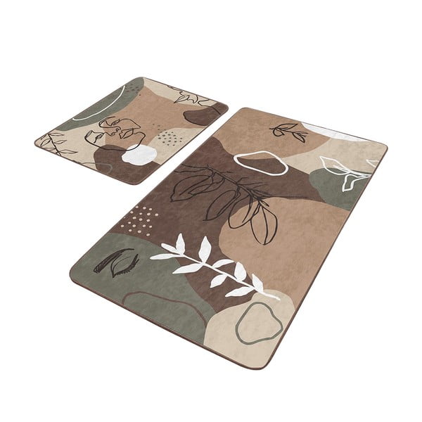 Covorașe de baie maro 2 buc. din catifea 60x100 cm Abstract Faces – Mila Home