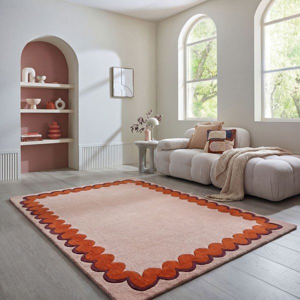 Covor portocaliu/în culoare naturală țesut manual din lână 140x200 cm Wiggle Wool – Flair Rugs-image-1