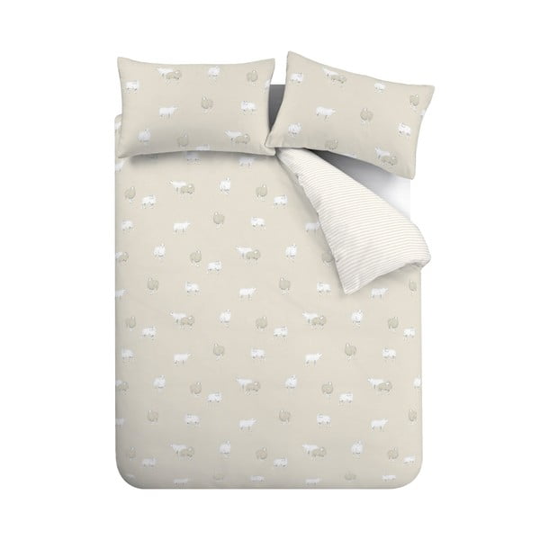 Lenjerie de pat bej din flanelă pentru pat de o persoană 135x200 cm Sheep – Catherine Lansfield