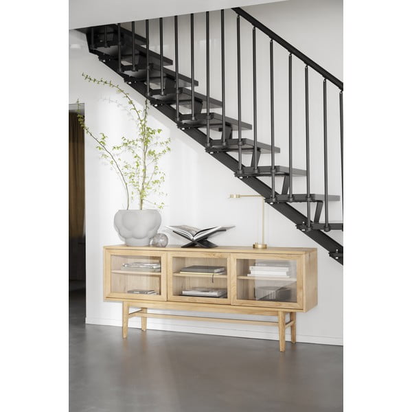 Vitrină natural  cu aspect de lemn de stejar cu ușă glisantă 170x75 cm Hazelton – Rowico-image-4