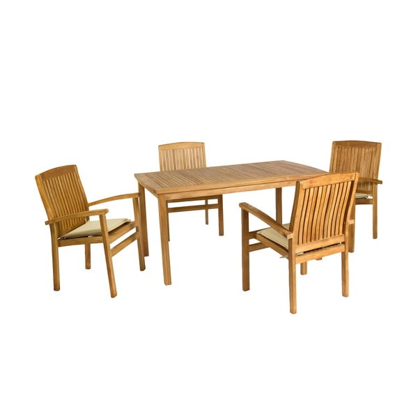 Set 4 scaune și masă din lemn de tec Santiago Pons
