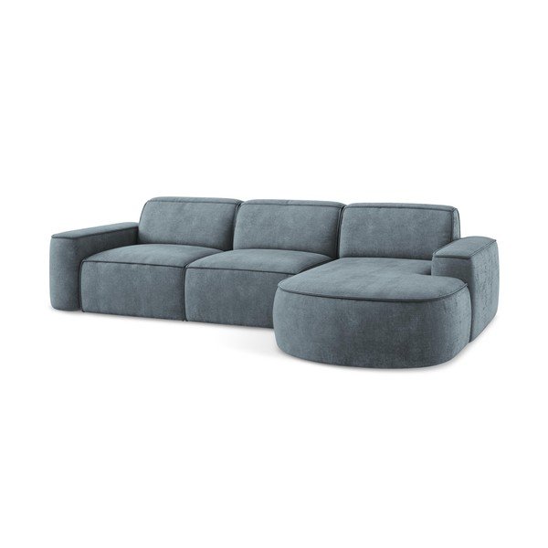 Colțar albastru prăfuit cu tapițerie din chenille (cu colț pe partea dreaptă/cu șezlong) Omao – Makamii-image-4