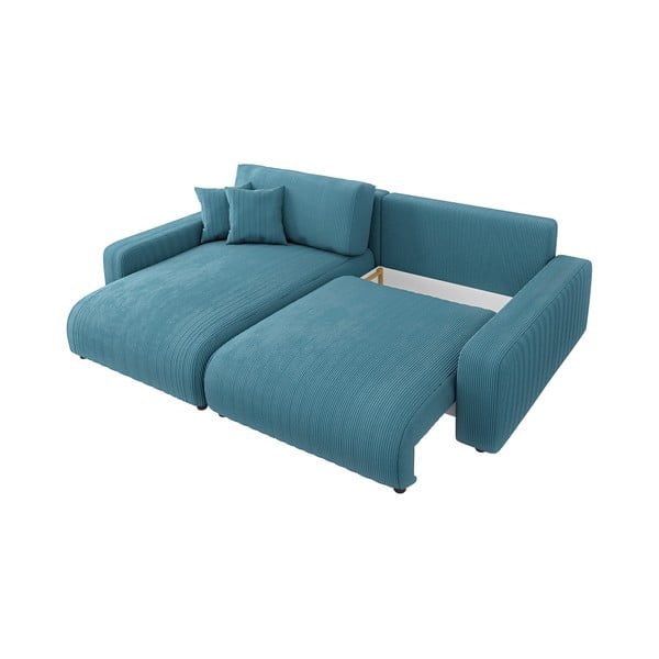 Colțar turcoaz extensibil cu tapițerie din catifea reiată Sara – Ropez-image-4