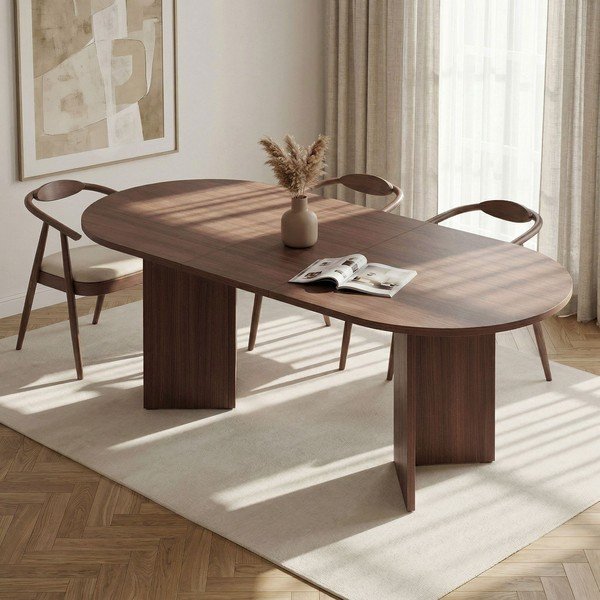 Masă de dining extensibilă cu aspect de lemn de nuc cu blat suplimentar 90x160 cm Sorell – Kalune Design-image-1