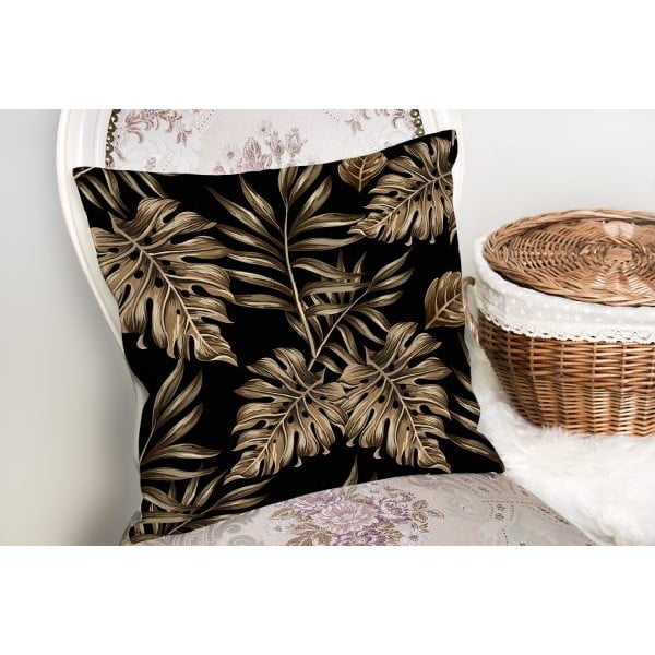 Față de pernă Minimalist Cushion Covers Golden Leafes With Black BG, 45 x 45 cm-image-2