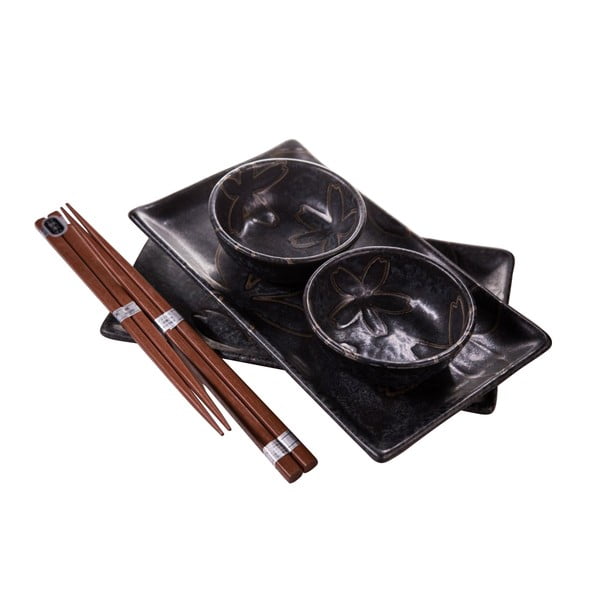 Set servire de 2 persoane pentru sushi negru, 100 ml Flower - MIJ-image-1