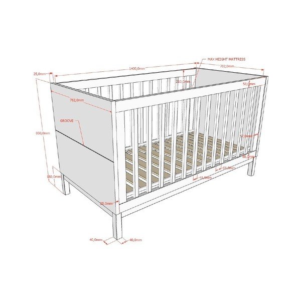 Pătuț alb din lemn de pin 70x140 cm Eva – Vipack-image-2