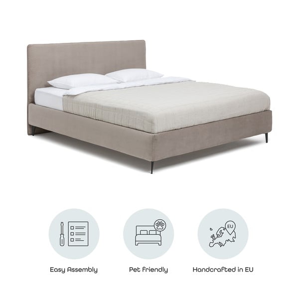 Pat matrimonial taupe tapițat cu somieră 160x200 cm Noira Slim – Bonami Selection-image-4