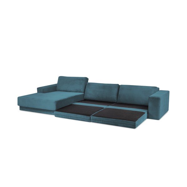 Colțar turcoaz extensibil cu tapițerie din catifea reiată Donatella – Milo Casa-image-4