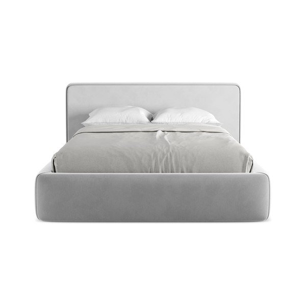 Pat matrimonial gri tapițat cu spațiu de depozitare cu somieră 140x200 cm Kiana – Makamii-image-4