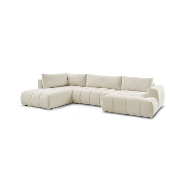 Colțar bej extensibil/cu spațiu de depozitare (cu colț pe partea stângă/în formă de "U") Fuji – Bobochic Paris-image-3